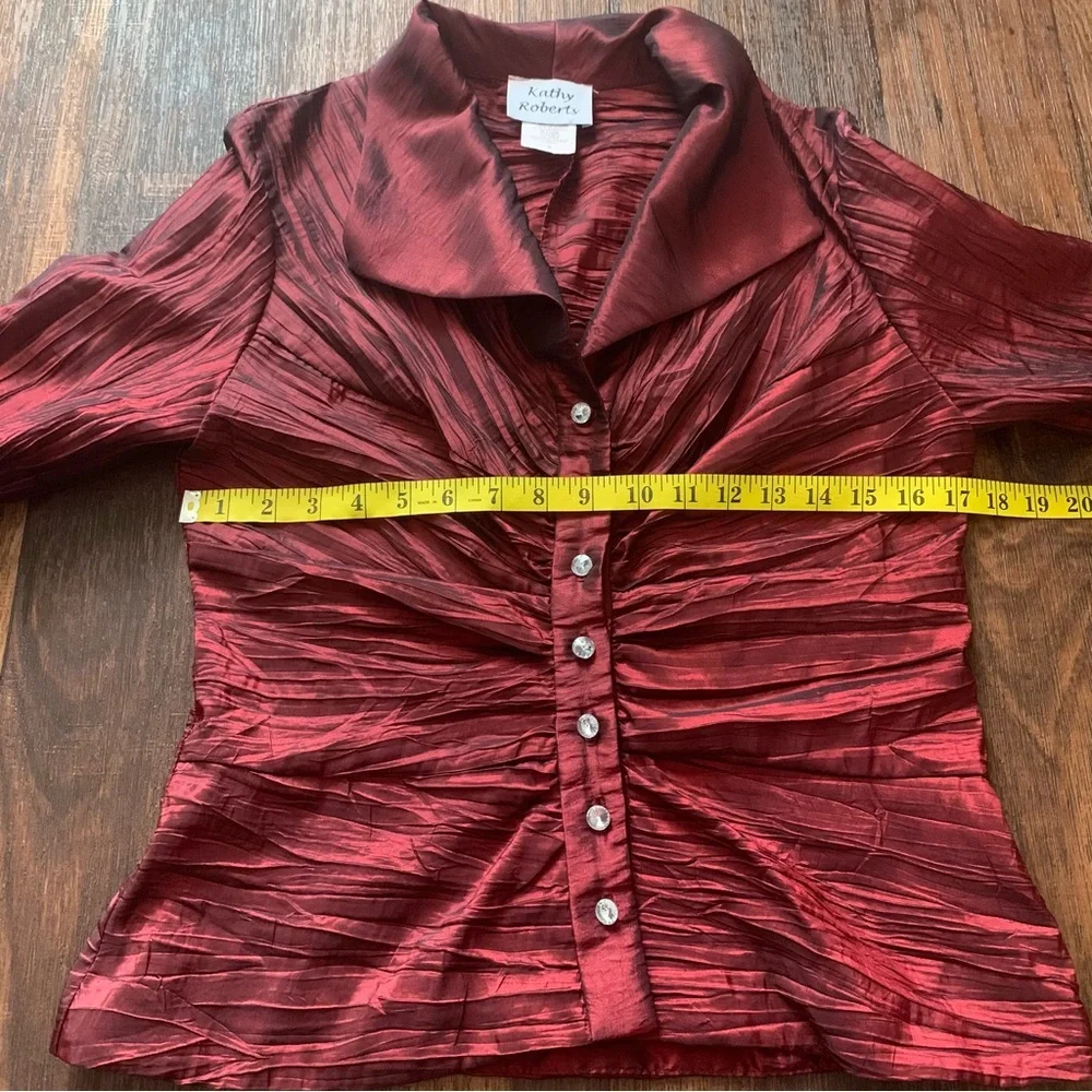 Kathy Roberts Women’s Dressy Shirred Blouse, Size S, bright red color, Button